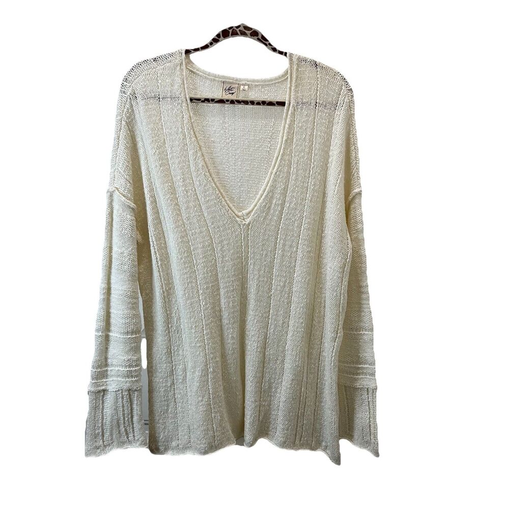 White Crow Off White Long Sleeve V Neck Soft Boho Festival Sweater Womens Size L